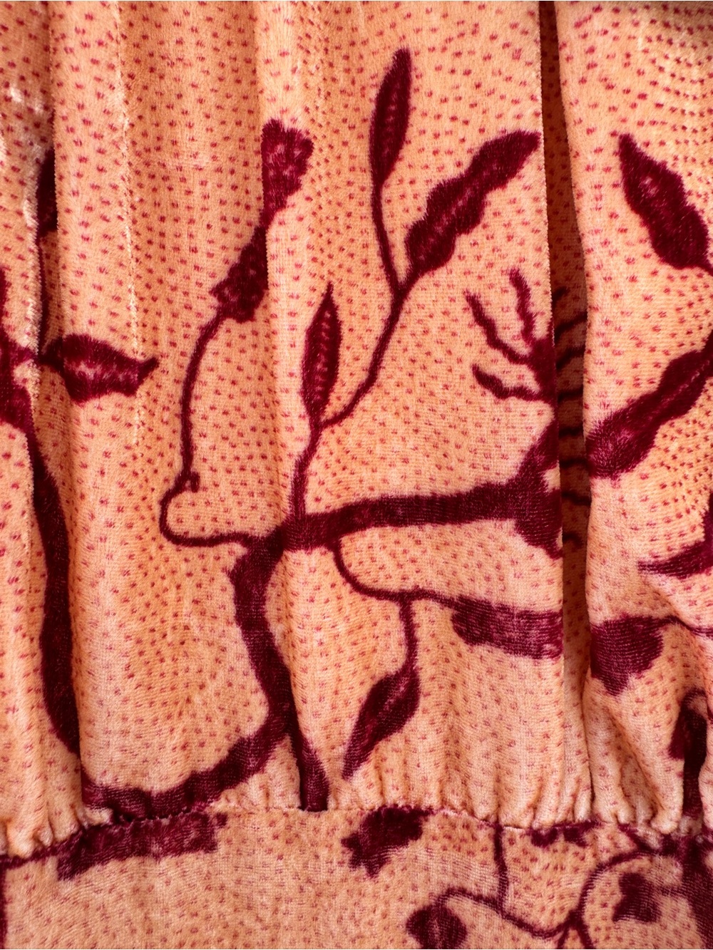 RHODE Resort Velvet Burnout Botanical Midi Dress Flutter Sleeve Pink Burgundy - Picture 6 of 6